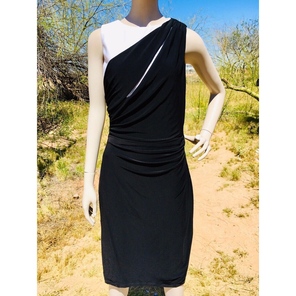 Ralph Lauren Black Color Block Slit Ruched Jersey Knit Sheath Dress Size 8